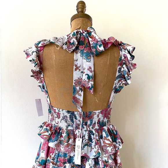 Love The Label Lillie White Print Tiered Open-Back Dress US8 NWT - Picture 10 of 12